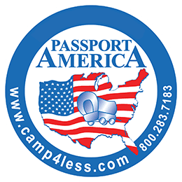 Logo of Passport America with a map and stars.