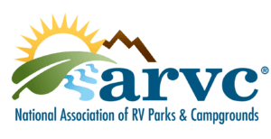 Logo of the Association of RV Parks & Campgrounds with sun, mountains, and river design.